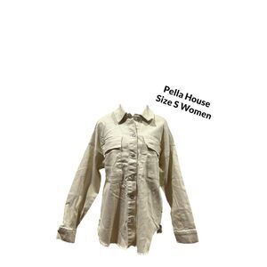 Celebrity Pink Women's Juniors Denim Shacket Birch Size S Two Front Pockets